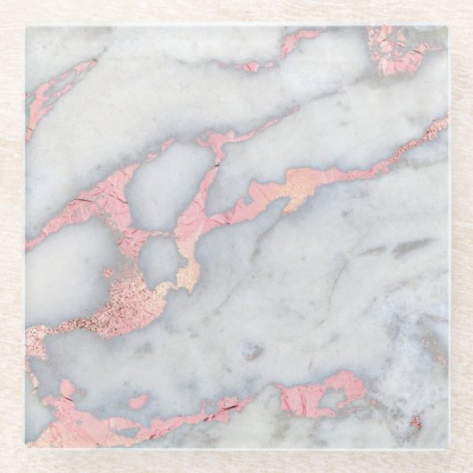 人魚のRosegoldのグリッターの大理石 ガラスコースター (正面)