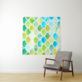 人魚はかりで測。水色魚はかりで測。明るい和 タペストリー (インサイチュ(横))