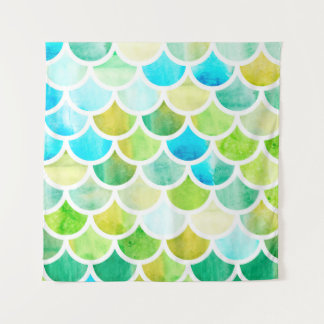 人魚はかりで測。水色魚はかりで測。明るい和 タペストリー