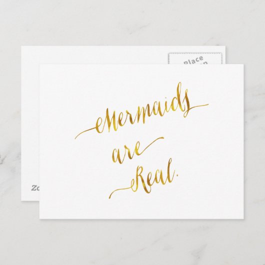 人魚は本物の引用金箔偽ホワイト ポストカード (正面/裏面)