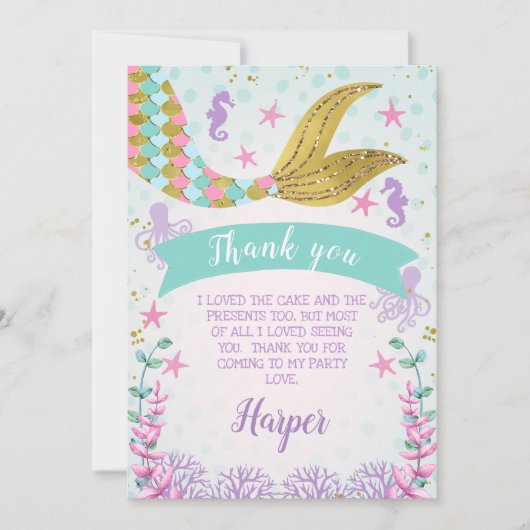人魚または海の下の誕生日サンキューカード 招待状 (正面)