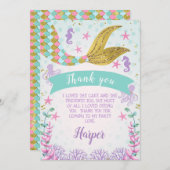 人魚または海の下の誕生日サンキューカード 招待状 (正面/裏面)