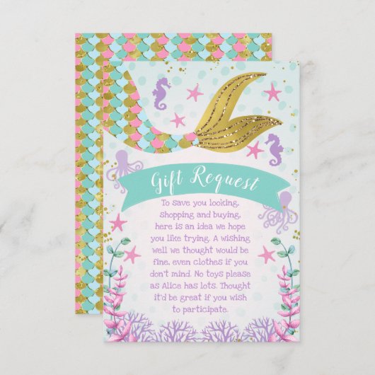 人魚または海の誕生日囲いカードの下 招待状 (正面/裏面)