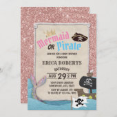人魚または海賊バラ金ゴールドグリッターベビーシャワー 招待状 (正面/裏面)