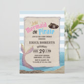 人魚または海賊青いの赤ストライプちゃんシャワー 招待状 (スタンド正面)