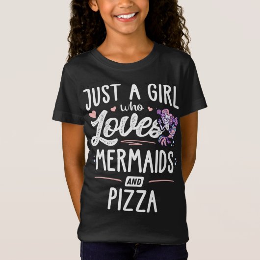 人魚やピザギフトが大好きな女の子 Tシャツ (正面)