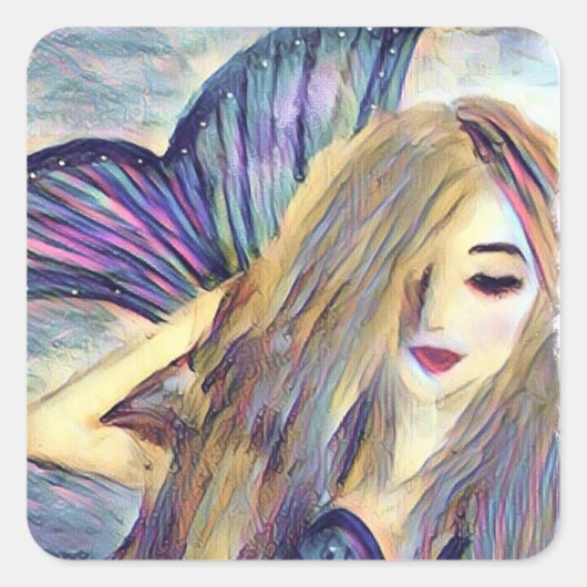 人魚をテーマにしたパーティーのカスタムステッカー スクエアシール (正面)