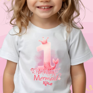 人魚をテーマにした女の子の1歳の誕生日パーソナライズド ベビーTシャツ
