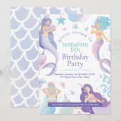 人魚をテーマにした子供の誕生日パーティー招待状カード 招待状 (正面/裏面)