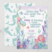 人魚をテーマにした子供の誕生日パーティー招待状 招待状 (正面/裏面)