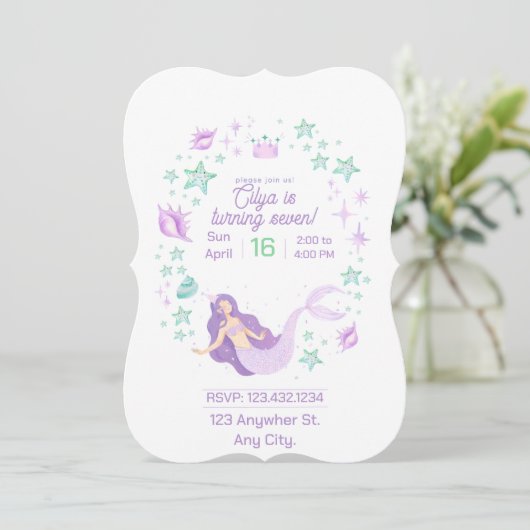 人魚をテーマにした誕生日の招待状 (スタンド正面)