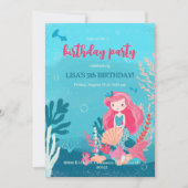 人魚をテーマにした誕生日パーティーの招待状。 招待状 (正面)
