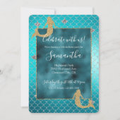人魚アクア ティール ゴールド シルバー スパークル グリッター 招待状 (正面)