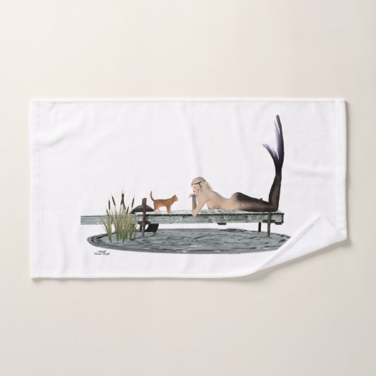 人魚オンボート波止場ハンドタオル ハンドタオル (ハンドタオル)