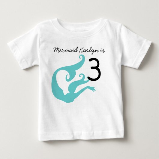 人魚カスタマイズ可能 3歳誕生日Tシャツ ベビーTシャツ (正面)