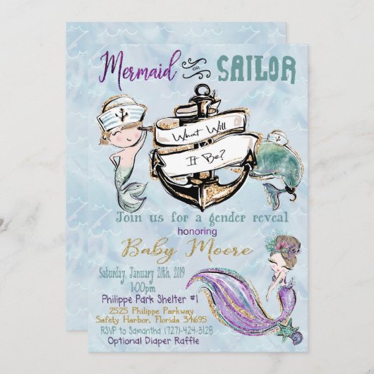 人魚カスタムの女性の性別の暴露 シーズンカード (正面/裏面)