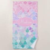 人魚ガーリーのかわいモノグラムのい模様 ビーチタオル (正面)