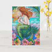 人魚グリーティングカー空白のド カード (黄色い花)