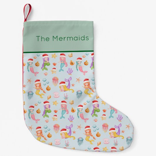 人魚サンタパターン スモールクリスマスストッキング (正面)