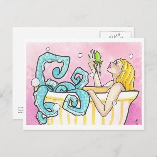 人魚タコのバスタブに登場するファンタジーアートはがき ポストカード (正面/裏面)