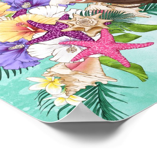 人魚ダークヘアピンクヒトデかわいいパーソナル ポスター (角)