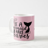 人魚パーソナライズされたで波をピンクにする コーヒーマグカップ (正面左)