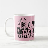 人魚パーソナライズされたで波をピンクにする コーヒーマグカップ (左)