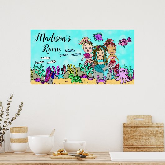 人魚パーソナライズされたと海の生物の友人 ポスター (キッチン)