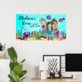 人魚パーソナライズされたと海の生物の友人 ポスター (ホームオフィス)