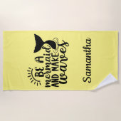 人魚パーソナライズされたになって波を立てる ビーチタオル (正面)