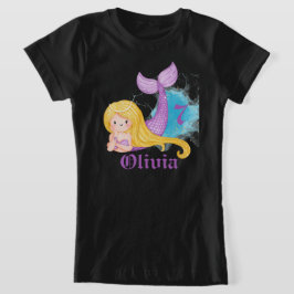 人魚パーソナライズされたの誕生日の女の子Tシャツ Tシャツ