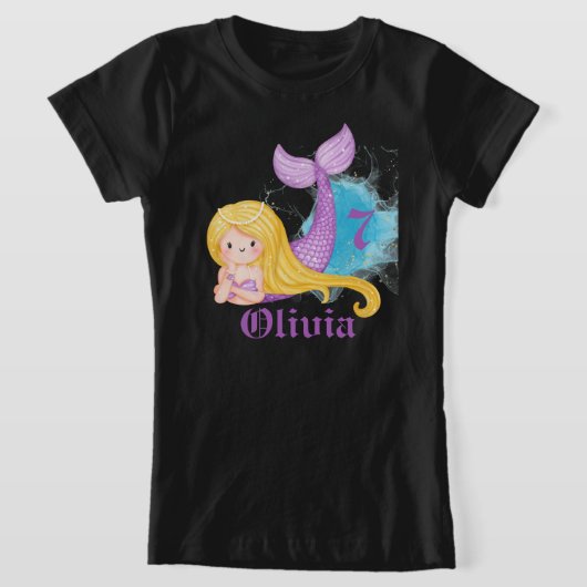 人魚パーソナライズされたの誕生日の女の子Tシャツ Tシャツ (レイダウン)