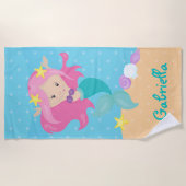 人魚パーソナライズされたカラフル女 ビーチタオル (正面)