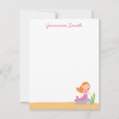 人魚パーソナライズされた文具 |赤毛 |ピンク 招待状 (正面)