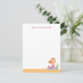 人魚パーソナライズされた文具 |赤毛 |ピンク 招待状 (スタンド正面)