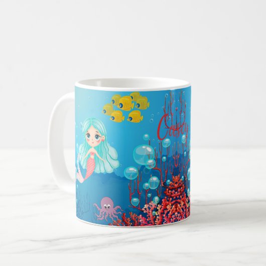 人魚パーソナライズされた コーヒーマグカップ (正面左)