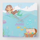 人魚パーソナライズされた スクエア壁時計 (正面)