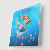 人魚パーソナライズされた スクエア壁時計 (傾斜)