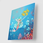 人魚パーソナライズされた スクエア壁時計 (傾斜)