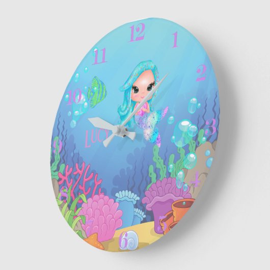 人魚パーソナライズされた ラージ壁時計 (傾斜)