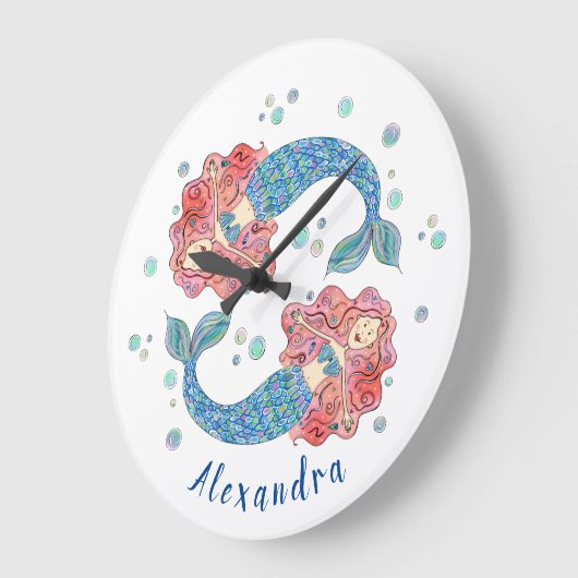 人魚パーソナライズされた ラージ壁時計 (傾斜)