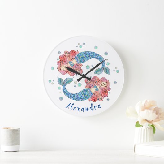 人魚パーソナライズされた ラージ壁時計 (ホーム)