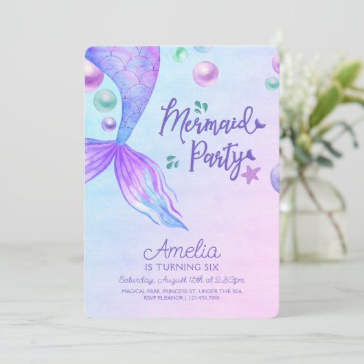 人魚パーティー人魚テールアンダーザシー誕生日 招待状 (スタンド正面)