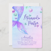 人魚パーティー人魚テールアンダーザシー誕生日 招待状 (正面)