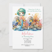 人魚パーティー おしゃれ 人気 幼い女の子の誕生日 招待状 (正面)