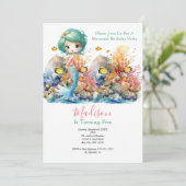 人魚パーティー おしゃれ 人気 幼い女の子の誕生日 招待状 (スタンド正面)