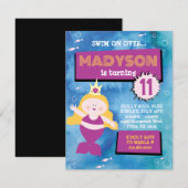 人魚パーティー ブルー タイダイ 海の生き物 誕生日パーティー 招待状 (正面/裏面)