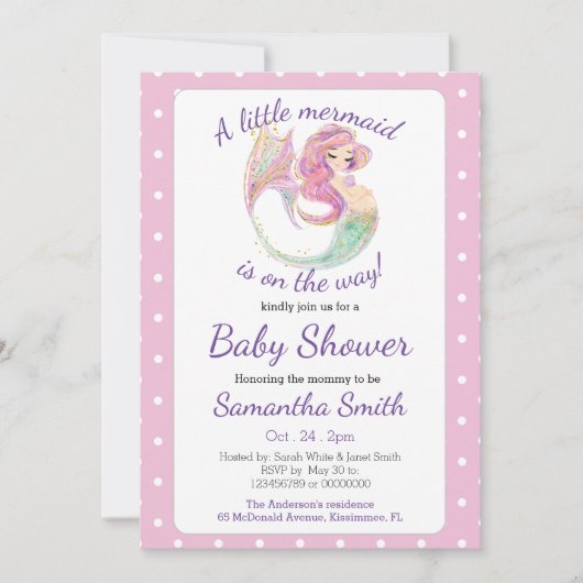 人魚パーティー ベビーシャワー アンダーザシー テーマ 招待状 (正面)