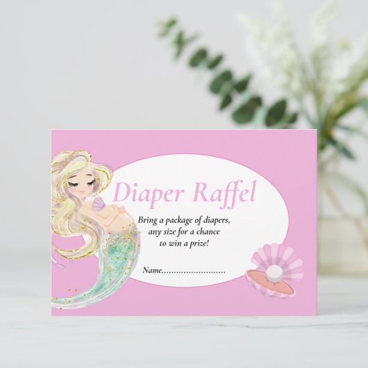 人魚ピンクおむつくじカード 赤ちゃんのお祝い 招待状 (スタンド正面)