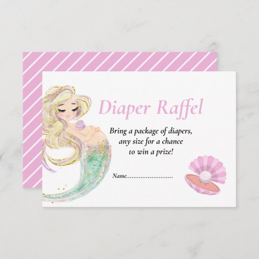 人魚ピンクおむつラッフル 赤ちゃんのお披露目パーティー 招待状 (正面/裏面)